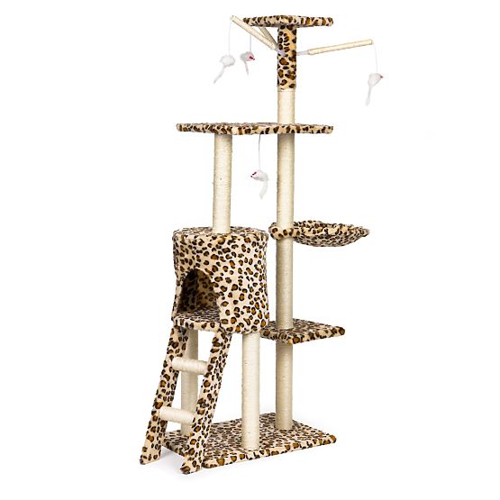 Cat Scratching Post House Tree Bed 138 cm XL Leopard Pattern