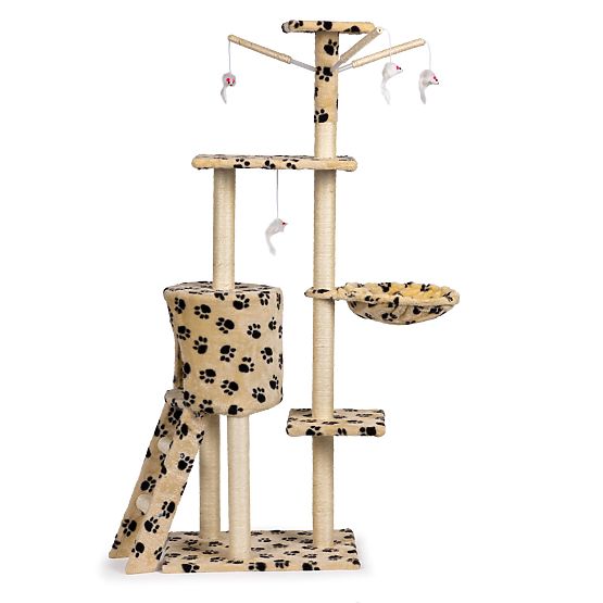 Cat Scratching Post House Tree Bed 138cm XL Paw Prints