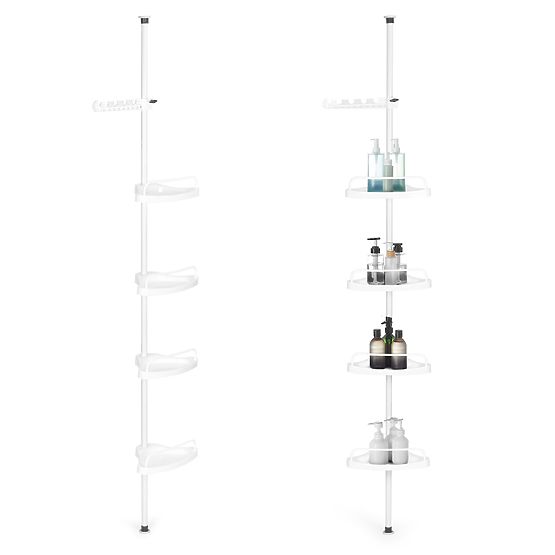 Corner Telescopic Bathroom Shelf with 4 Shelves and Hanger