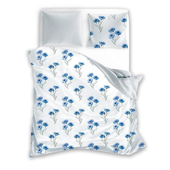 Cotton Bedding Blue Cornflowers 140x200cm + 70x90cm