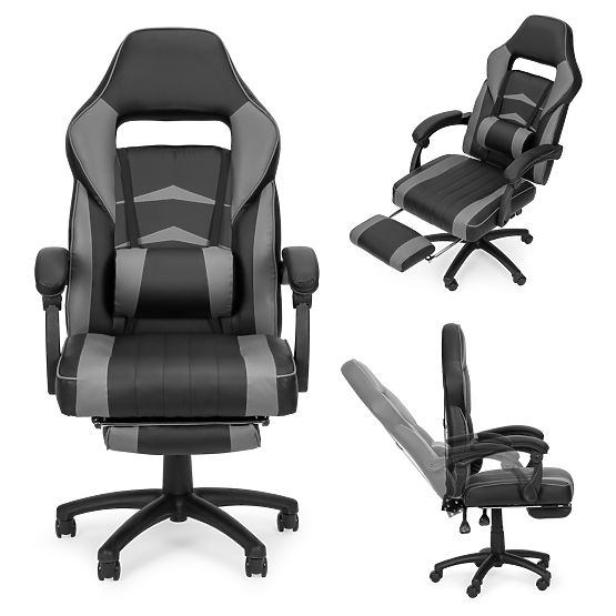 Gaming Office Chair with Adjustable Footrest and Lumbar Pillow