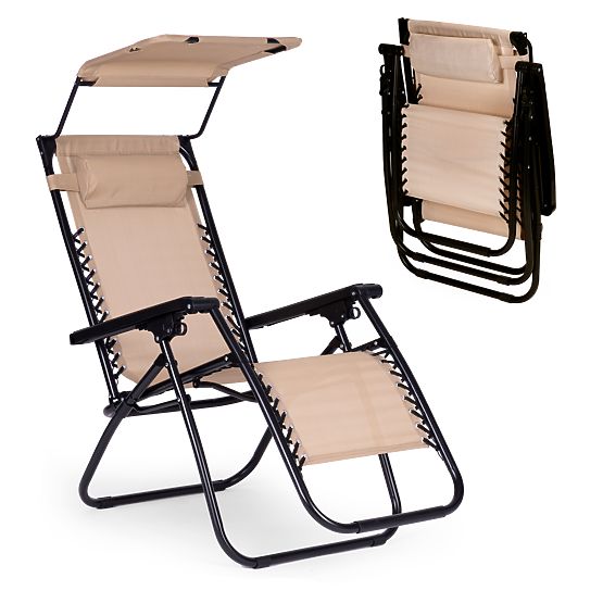 Garden Beach Lounger with Adjustable Backrest and Movable Canopy Modernhome - Beige