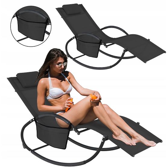 Garden Lounger Chair with Organizer Black