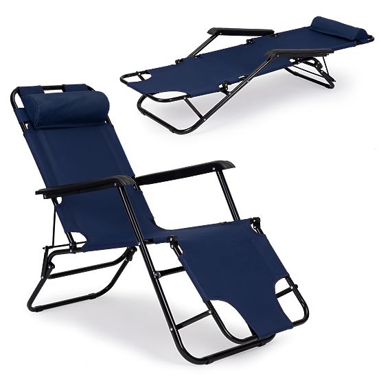 Garden Lounger with Headrest Foldable Construction Blue