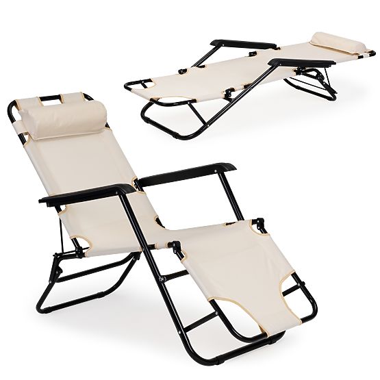 Garden Lounger with Headrest Foldable Design Beige