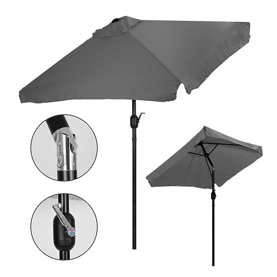 Large Rectangular Garden Tilt Folding Parasol with Crank Grey 200 x 140 cm