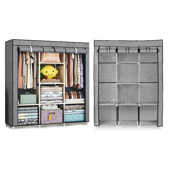 Large Textile Wardrobe with Shelves for Clothes and Shoes