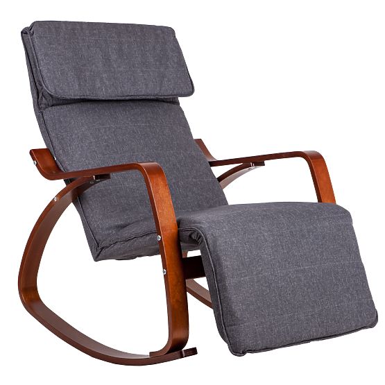 Rocking Chair with Adjustable Footrest and Wooden Armrests