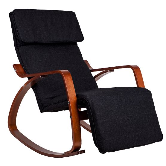 Rocking Chair with Adjustable Footrest and Wooden Armrests