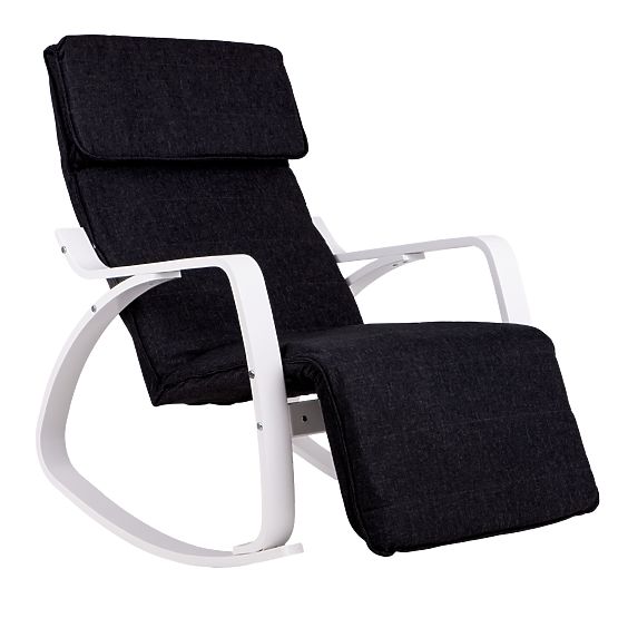 Rocking Chair with Adjustable Footrest White Black