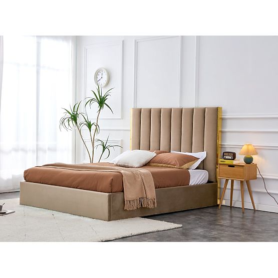 Upholstered bed with high headboard PALLAZO beige - 160x200 cm