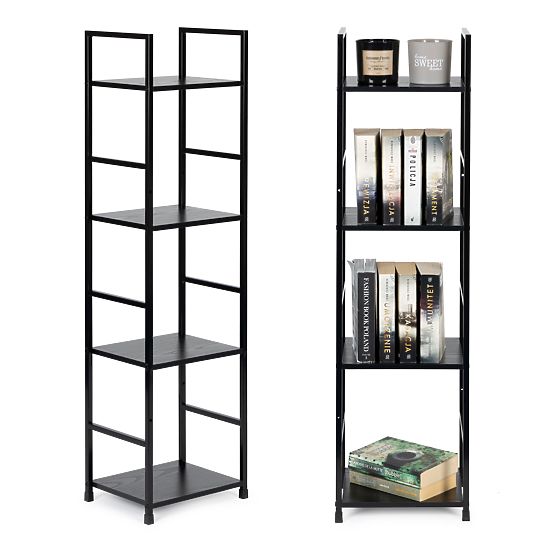 Wooden Modern Shelf with Metal Frame LOFT 4 Shelves Black