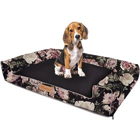 Dog bed XL - black with roses