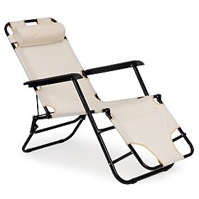 Garden Lounger with Headrest Foldable Design Beige, MultiGarden