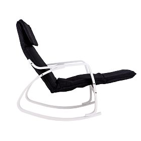 Rocking Chair with Adjustable Footrest White Black, MODERNHOME