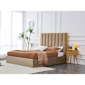 Upholstered bed with high headboard PALLAZO beige - 160x200 cm, Halmar