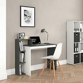 White-Grey Office Computer Desk + Shelf with 4 Shelves, MODERNHOME