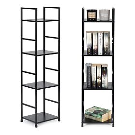 Wooden Modern Shelf with Metal Frame LOFT 4 Shelves Black, MODERNHOME