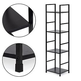 Wooden Modern Shelf with Metal Frame LOFT 4 Shelves Black, MODERNHOME